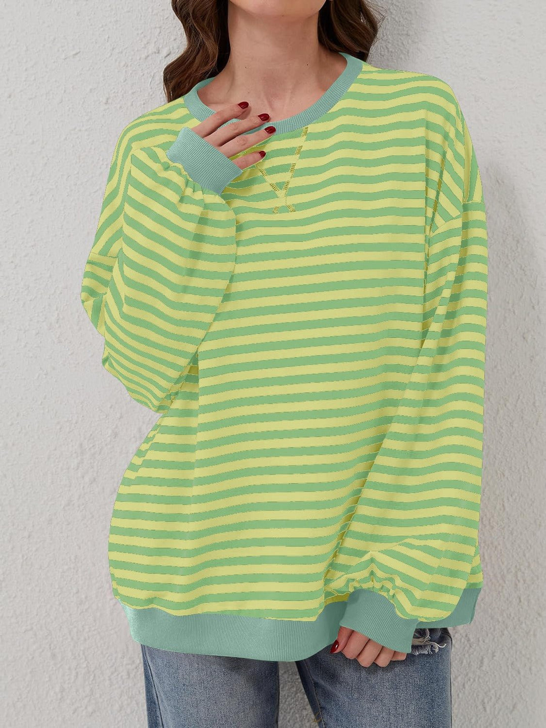 Contrast Striped Long Sleeve Sweatshirt - SharpDuds