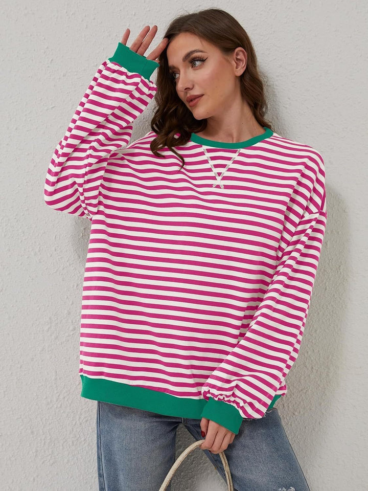 Contrast Striped Long Sleeve Sweatshirt - SharpDuds