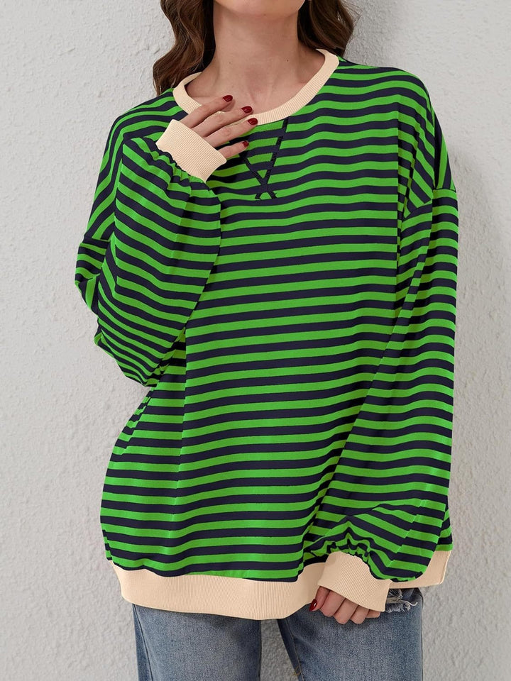 Contrast Striped Long Sleeve Sweatshirt - SharpDuds