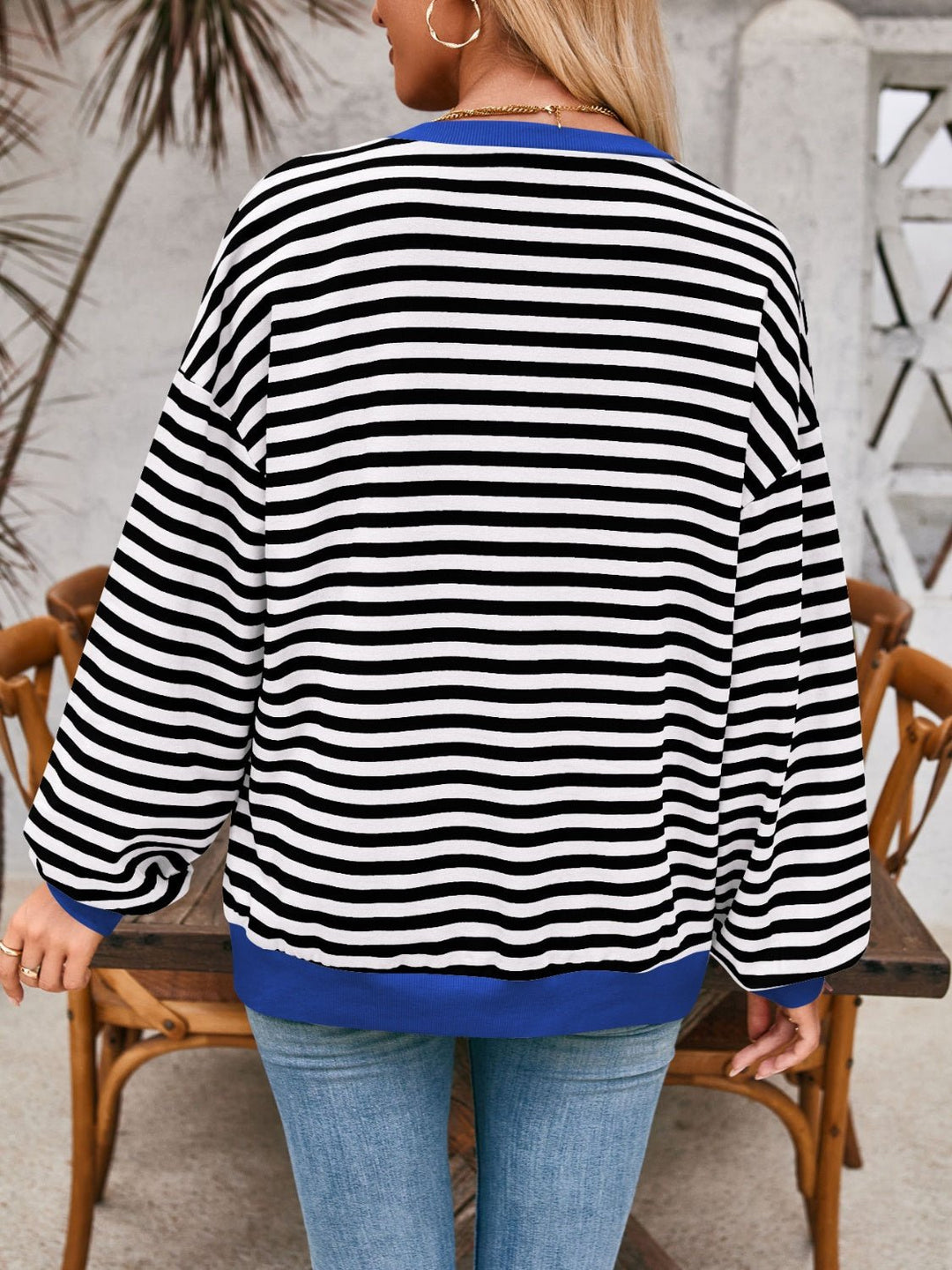 Contrast Striped Long Sleeve Sweatshirt - SharpDuds