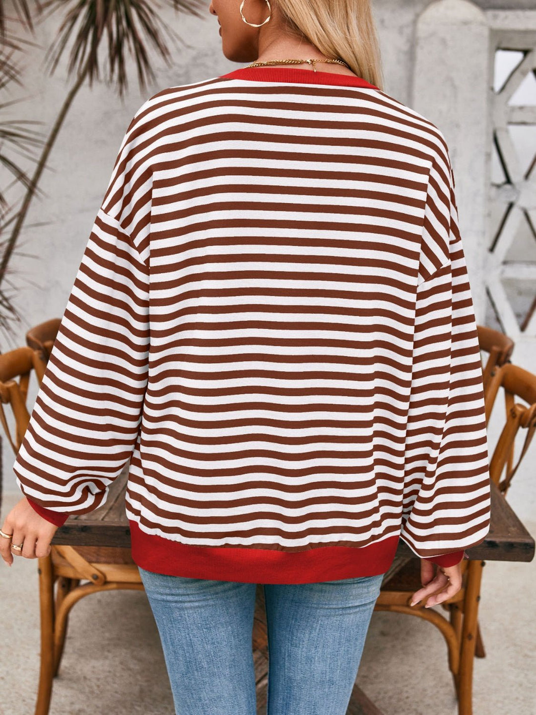 Contrast Striped Long Sleeve Sweatshirt - SharpDuds