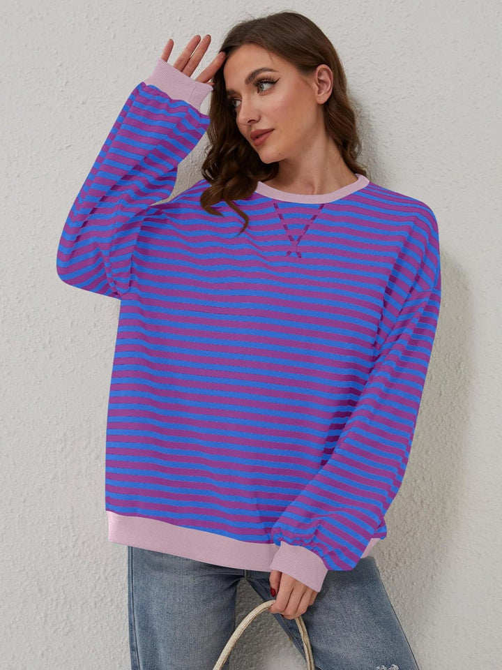 Contrast Striped Long Sleeve Sweatshirt - SharpDuds