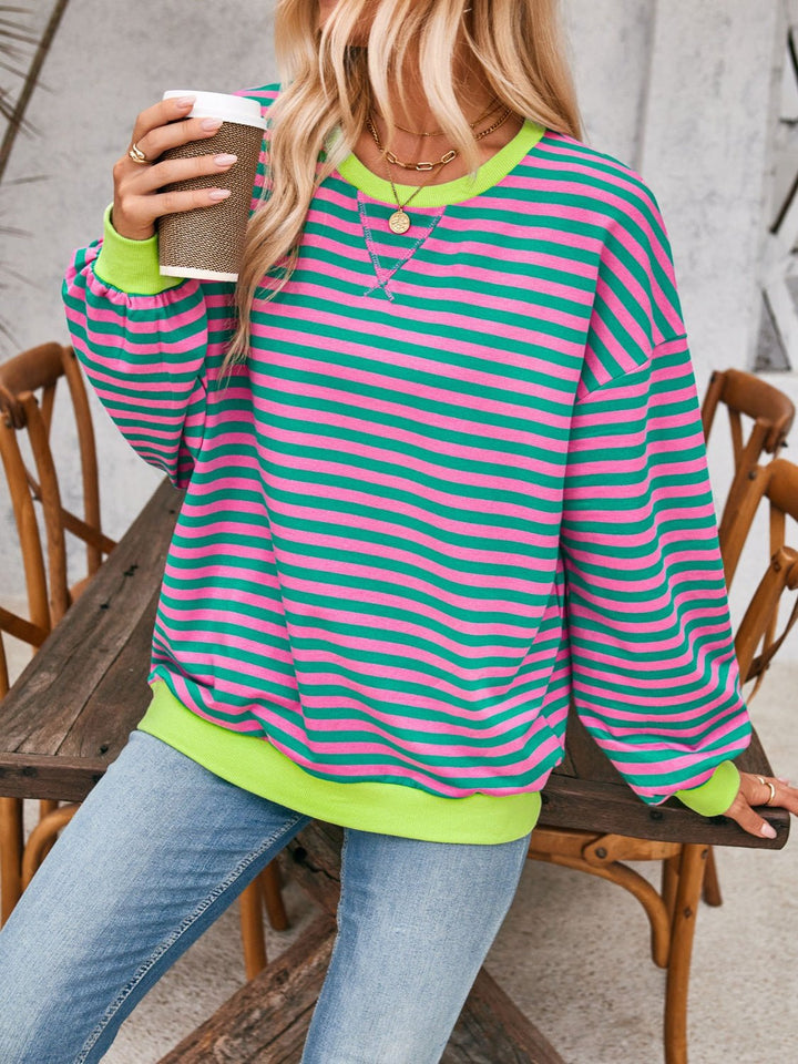 Contrast Striped Long Sleeve Sweatshirt - SharpDuds