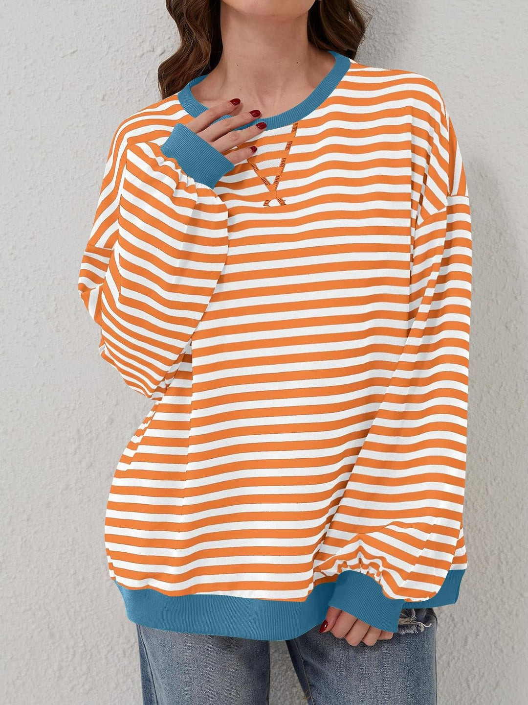 Contrast Striped Long Sleeve Sweatshirt - SharpDuds