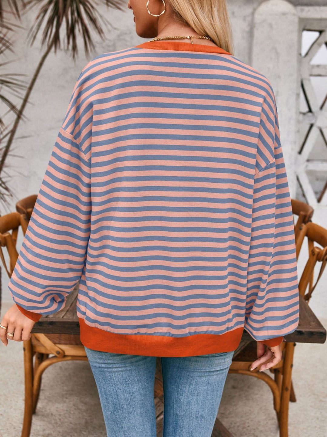 Contrast Striped Long Sleeve Sweatshirt - SharpDuds