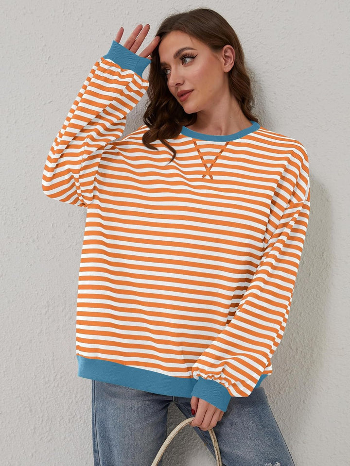 Contrast Striped Long Sleeve Sweatshirt - SharpDuds