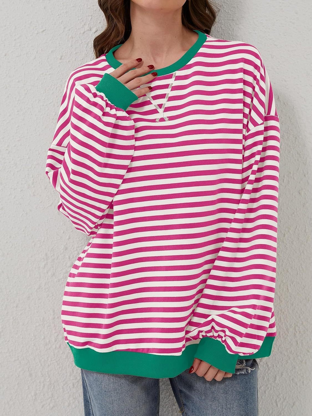 Contrast Striped Long Sleeve Sweatshirt - SharpDuds