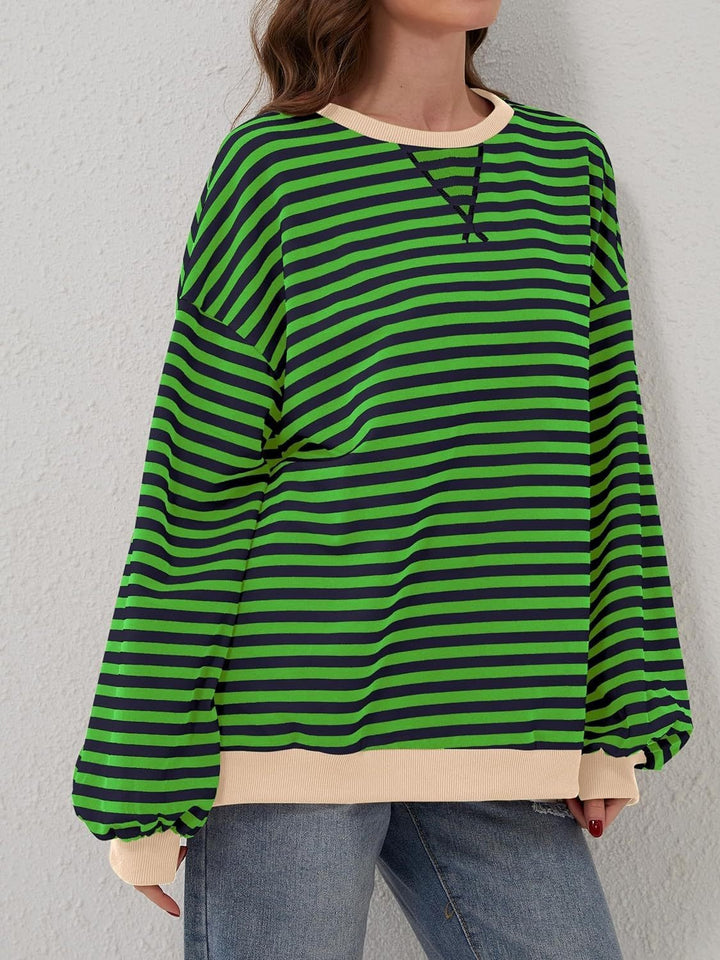 Contrast Striped Long Sleeve Sweatshirt - SharpDuds