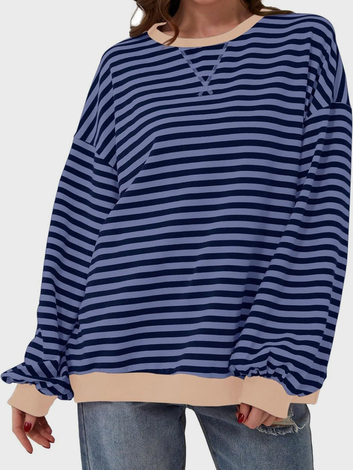 Contrast Striped Long Sleeve Sweatshirt - SharpDuds