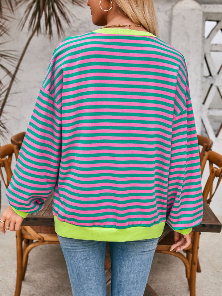 Contrast Striped Long Sleeve Sweatshirt - SharpDuds