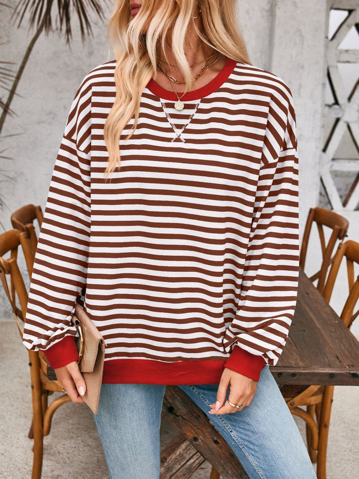 Contrast Striped Long Sleeve Sweatshirt - SharpDuds