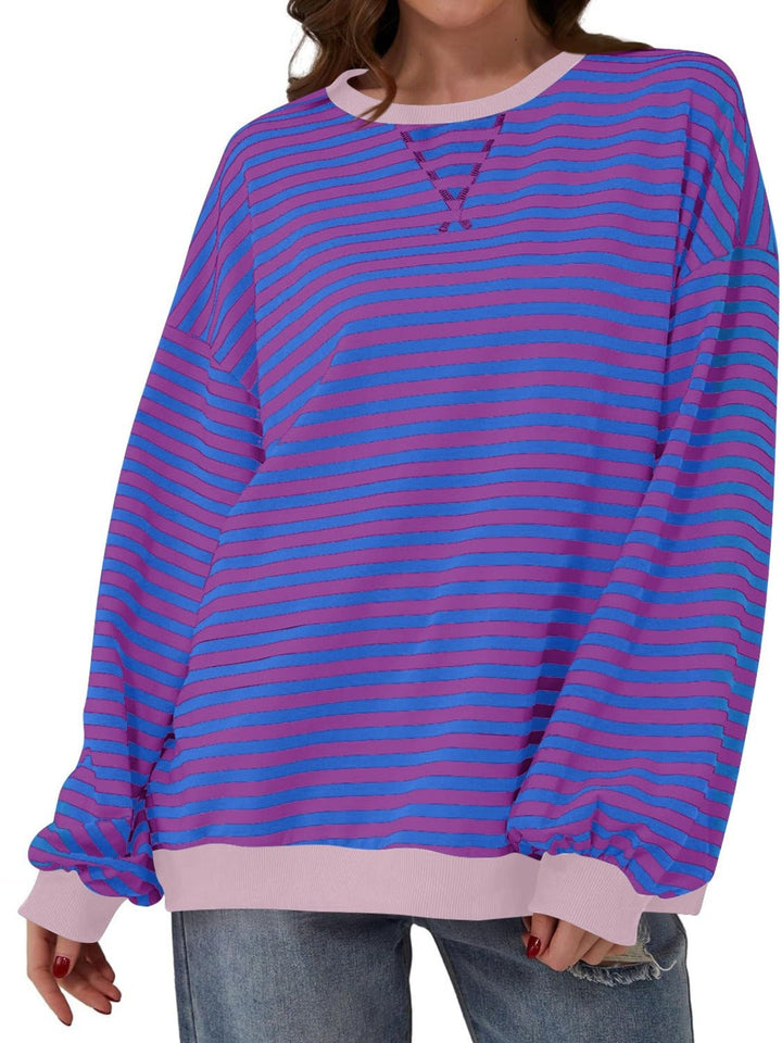 Contrast Striped Long Sleeve Sweatshirt - SharpDuds