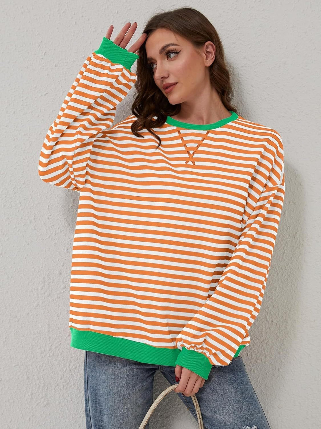 Contrast Striped Long Sleeve Sweatshirt - SharpDuds