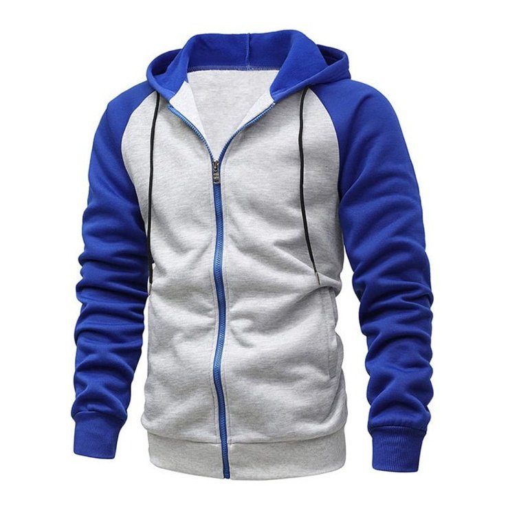 Contrasting Color Zipper Cardigan Plus Fleece Hoodie - SharpDuds.com