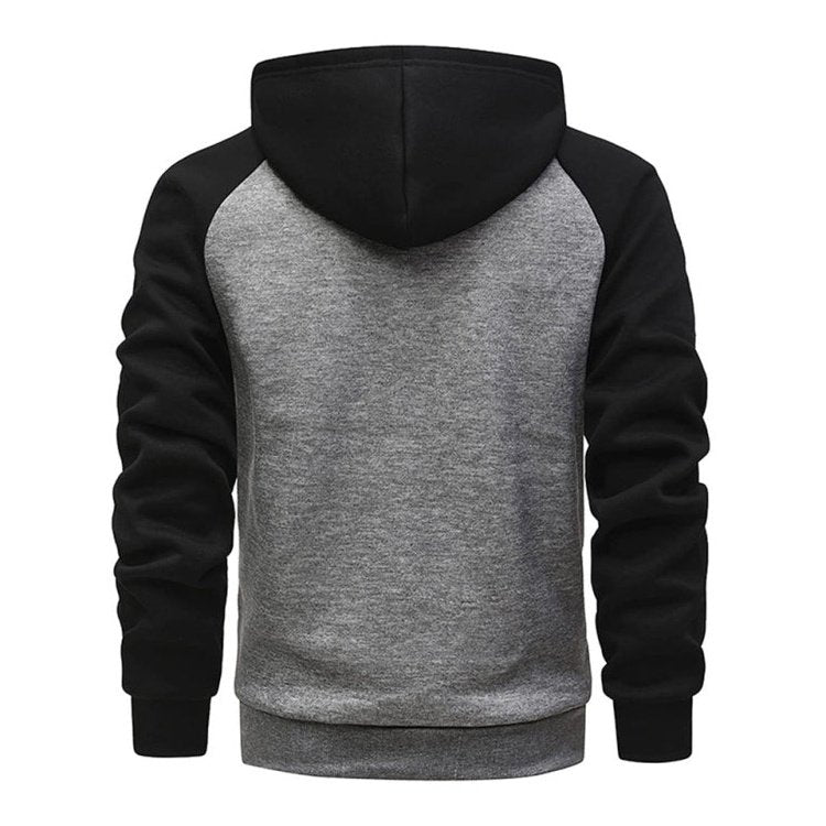 Contrasting Color Zipper Cardigan Plus Fleece Hoodie - SharpDuds.com