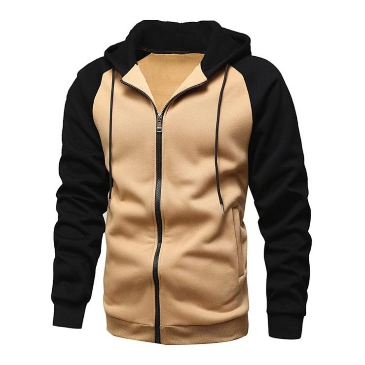 Contrasting Color Zipper Cardigan Plus Fleece Hoodie - SharpDuds.com