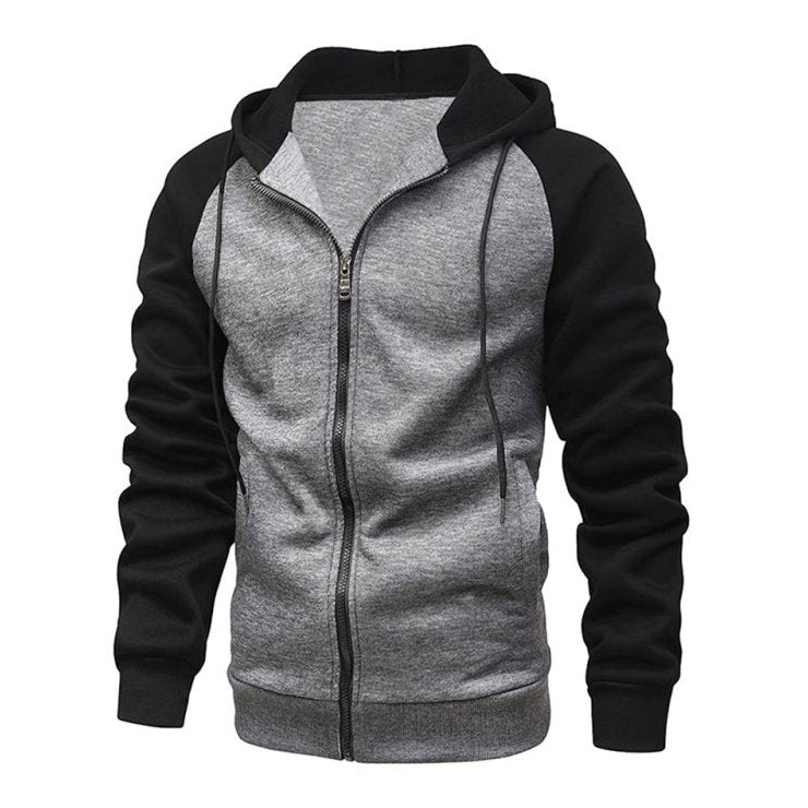 Contrasting Color Zipper Cardigan Plus Fleece Hoodie - SharpDuds.com