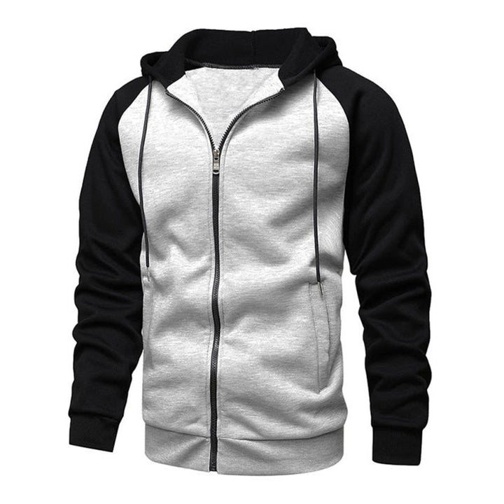 Contrasting Color Zipper Cardigan Plus Fleece Hoodie - SharpDuds.com