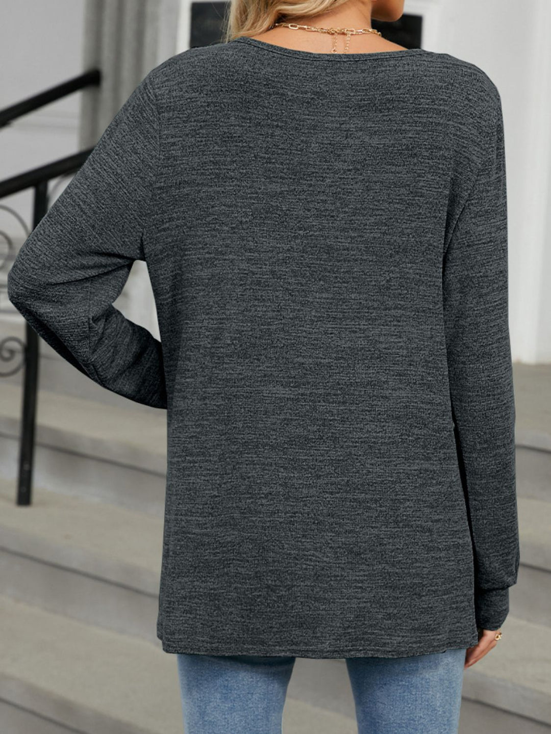 Cutout Round Neck Long Sleeve T - Shirt - SharpDuds