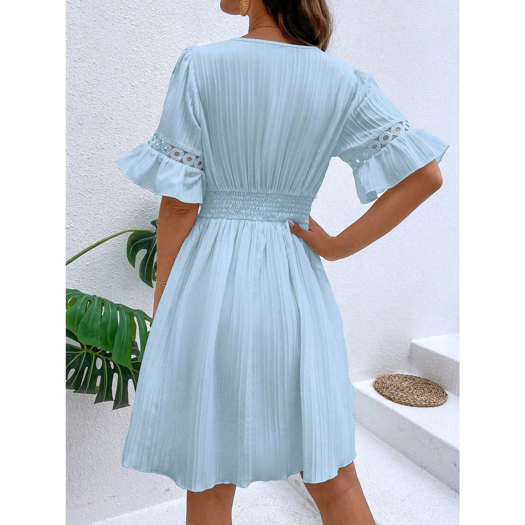 Cutout V - Neck Flounce Sleeve Mini Dress - SharpDuds