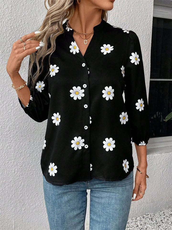 Daisy Notched Three - Quarter Sleeve Shirt - SharpDuds