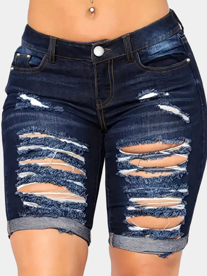 Distressed Denim Shorts with Pockets - SharpDuds