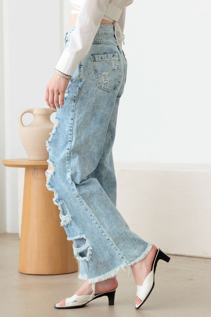 Distressed Frayed Hem Flare Jeans - SharpDuds