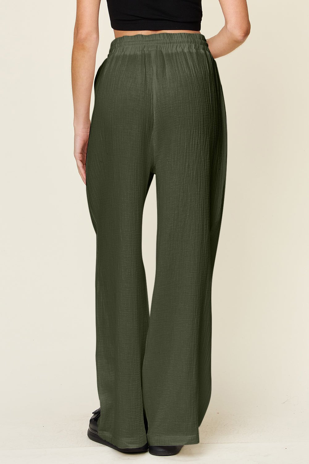 Double Take Full Size Texture Drawstring Wide Leg Pants - SharpDuds