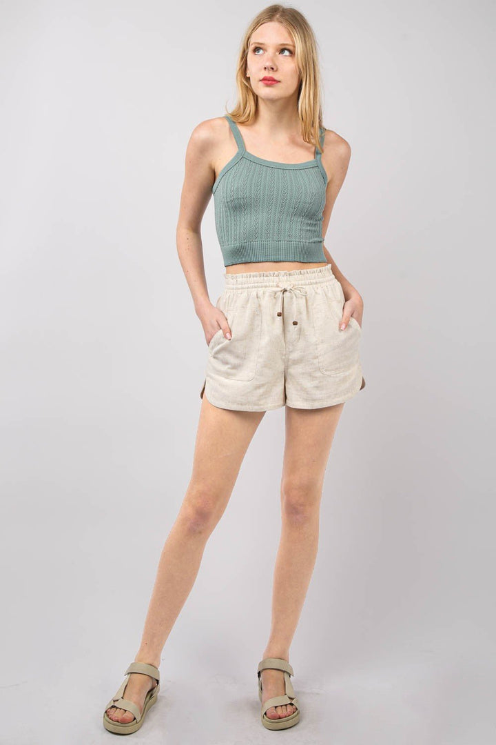 Drawstring Elastic Waist Linen Shorts - SharpDuds