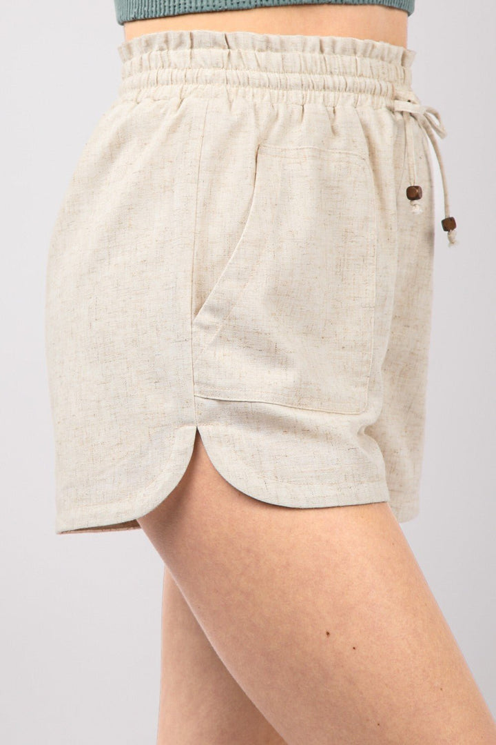 Drawstring Elastic Waist Linen Shorts - SharpDuds