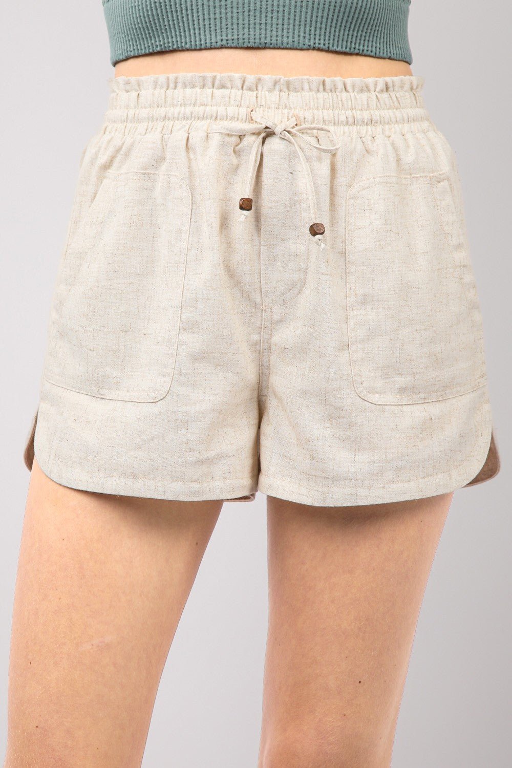 Drawstring Elastic Waist Linen Shorts - SharpDuds