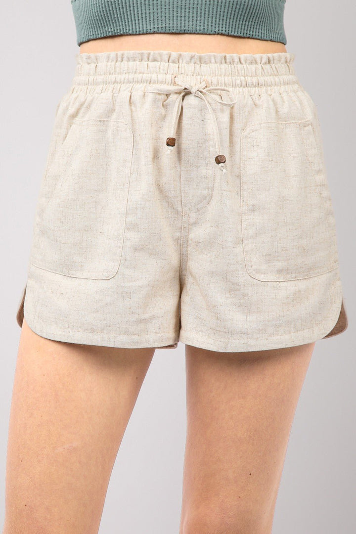 Drawstring Elastic Waist Linen Shorts - SharpDuds