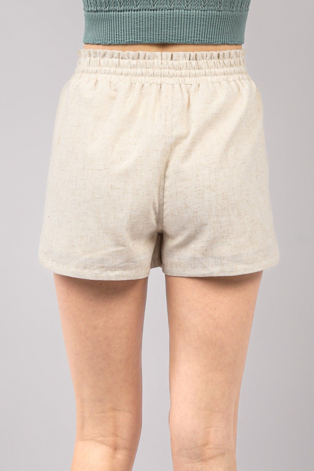 Drawstring Elastic Waist Linen Shorts - SharpDuds