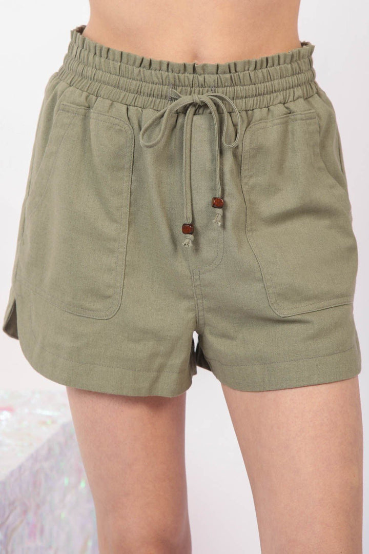 Drawstring Elastic Waist Linen Shorts - SharpDuds