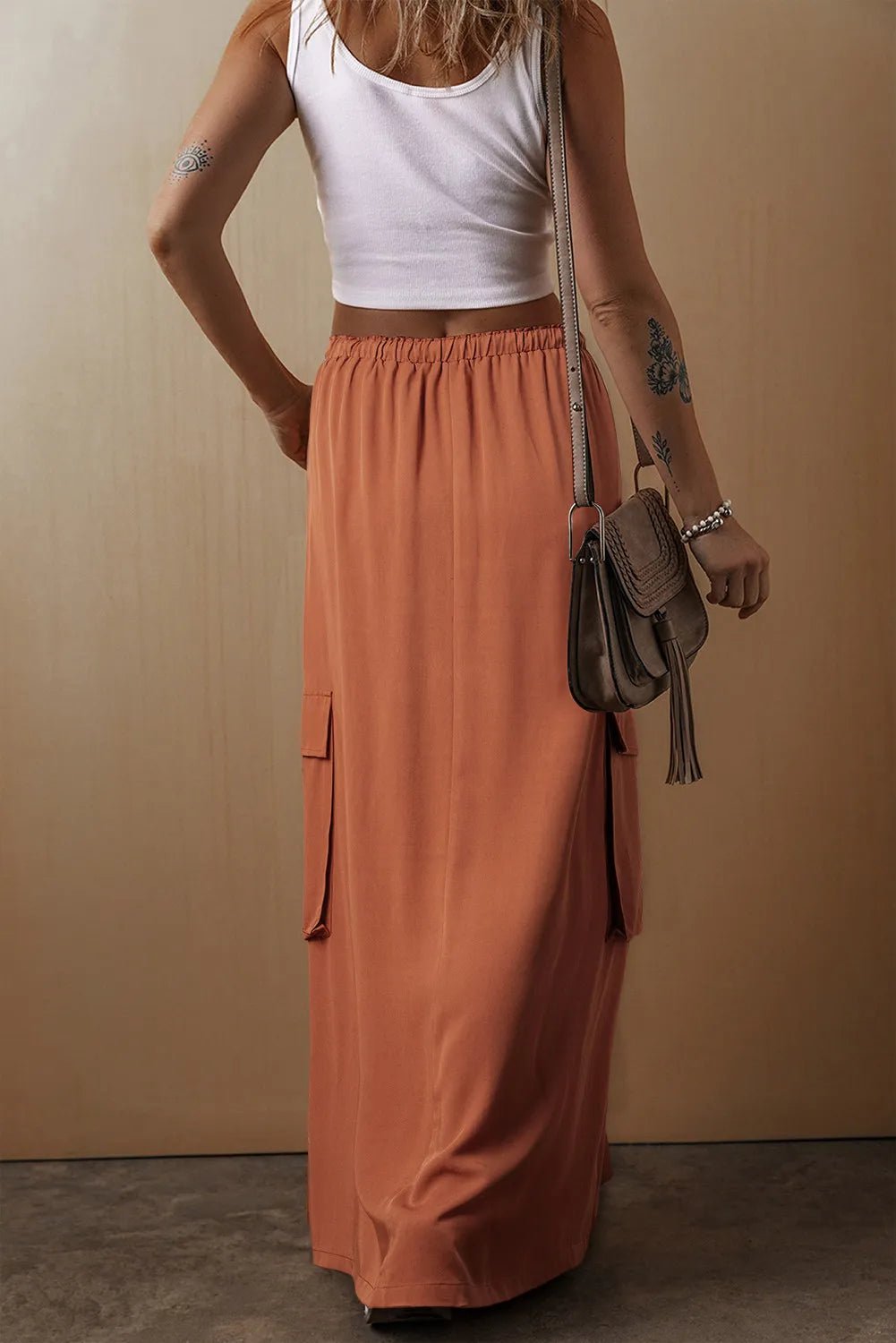 Drawstring Maxi Skirt with Pockets - SharpDuds