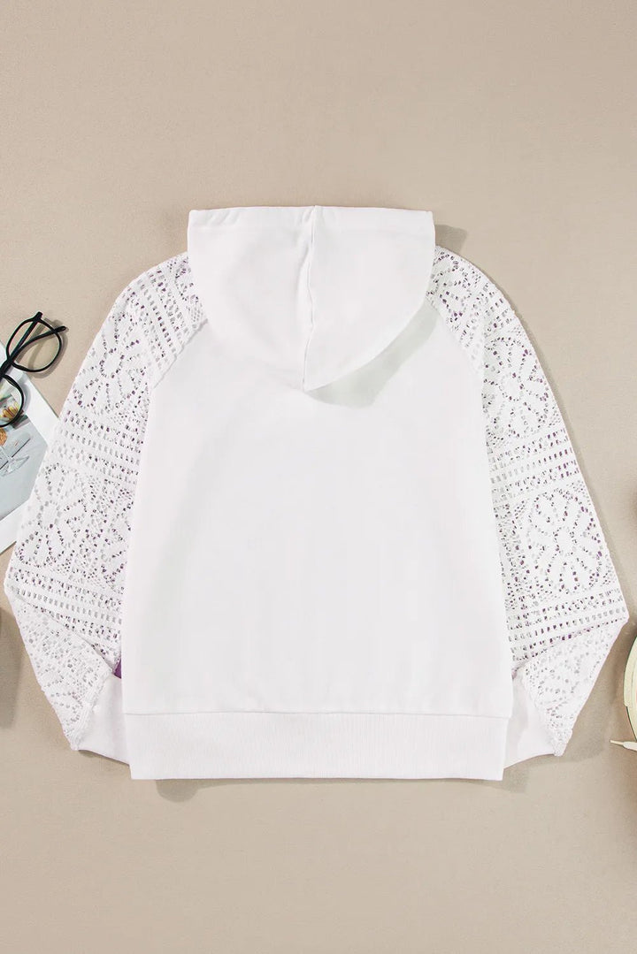 Drawstring Openwork Long Sleeve Hoodie - SharpDuds