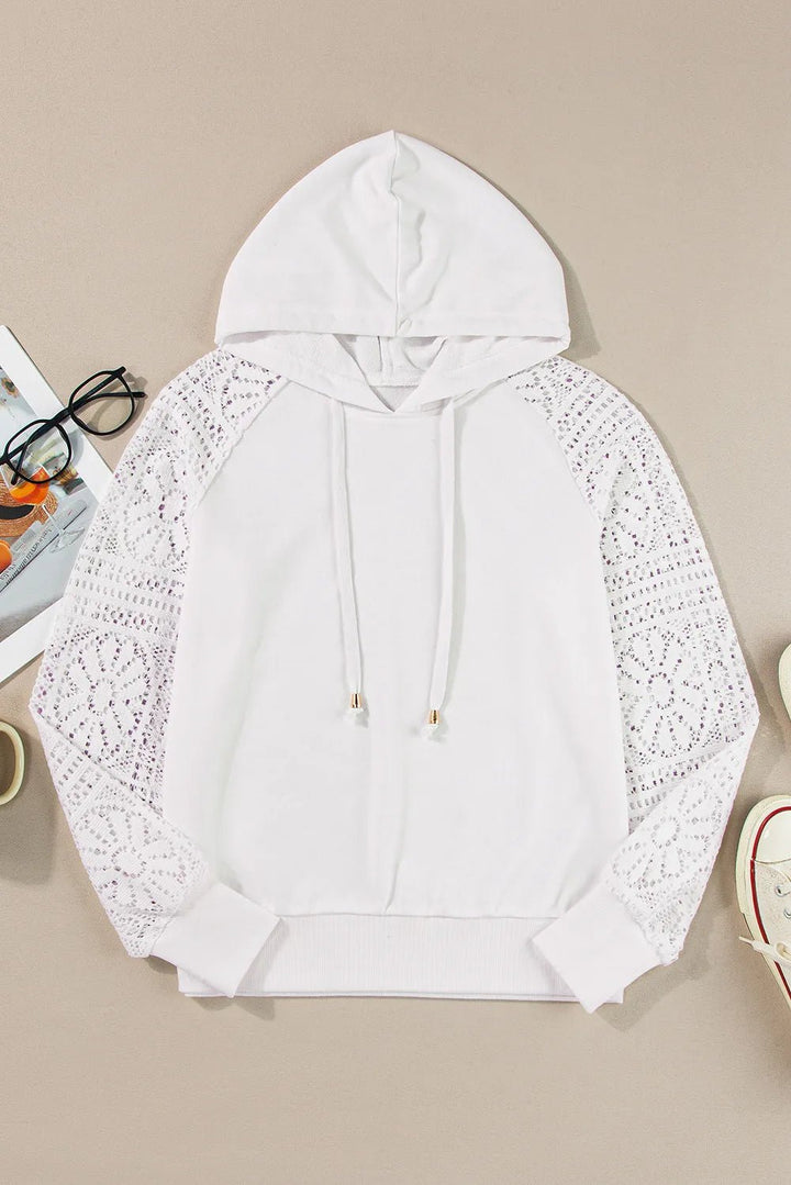 Drawstring Openwork Long Sleeve Hoodie - SharpDuds