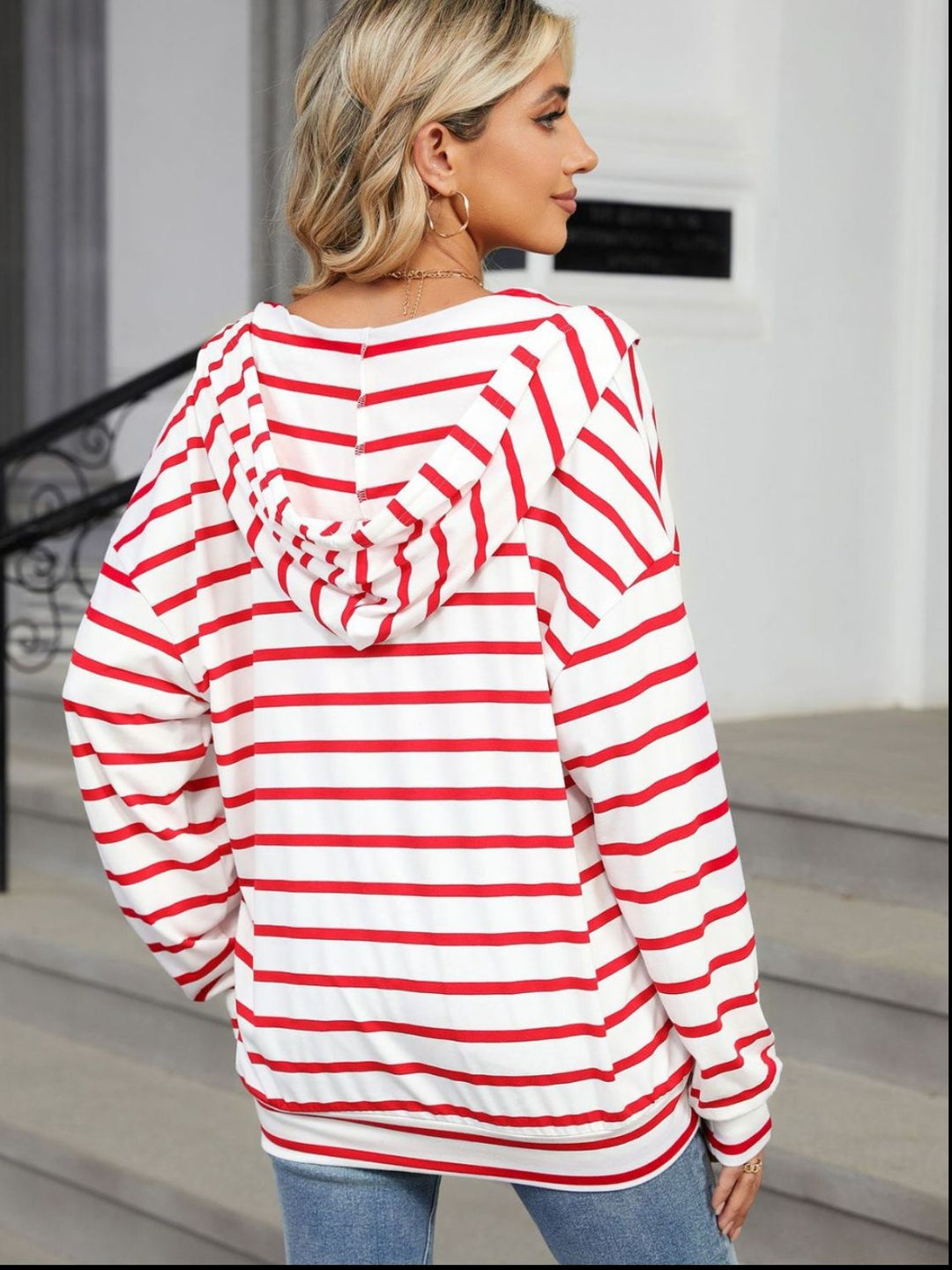 Drawstring Striped Long Sleeve Hoodie - SharpDuds