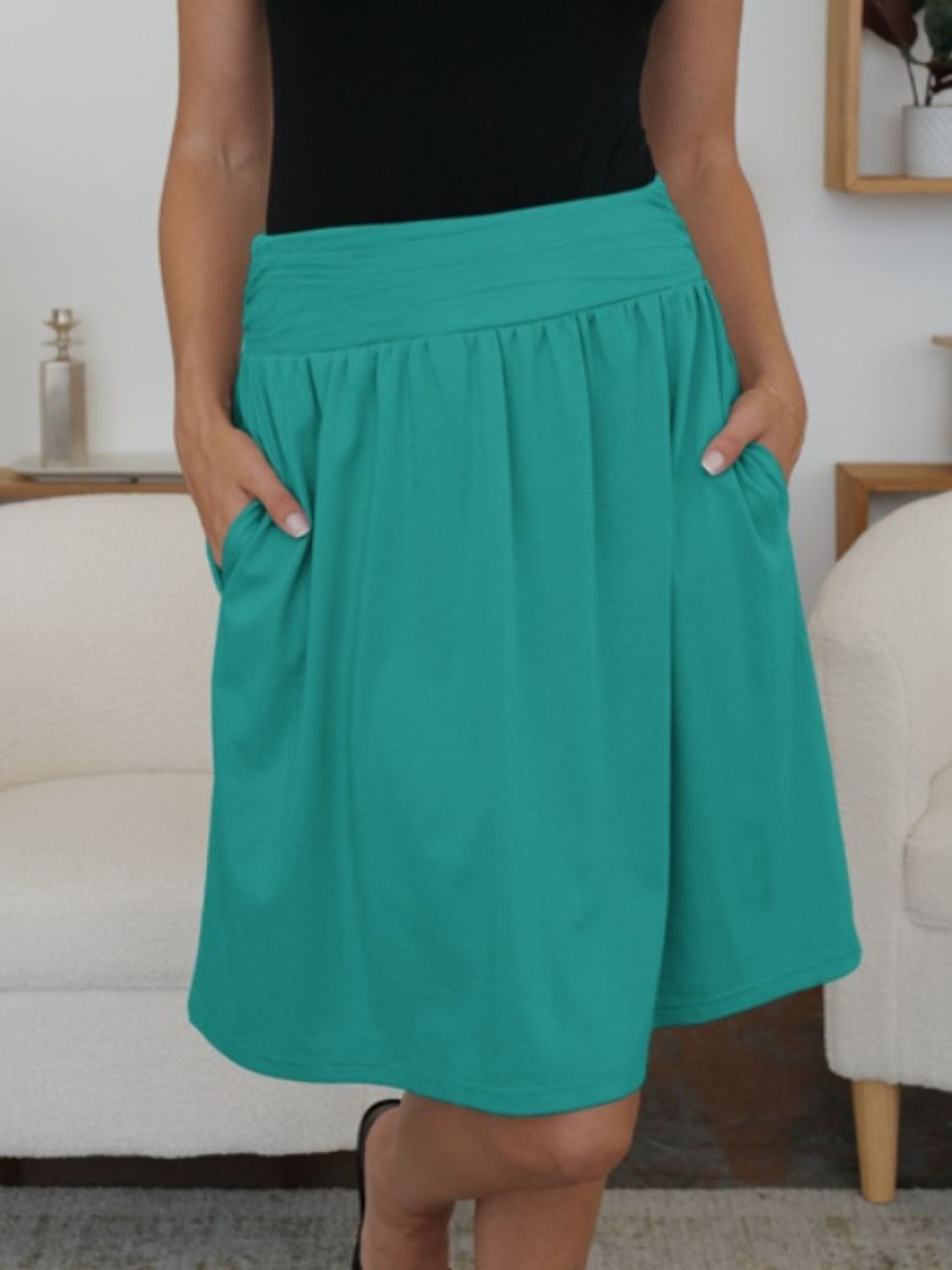 Elastic Waist Skirt with Pockets - SharpDuds