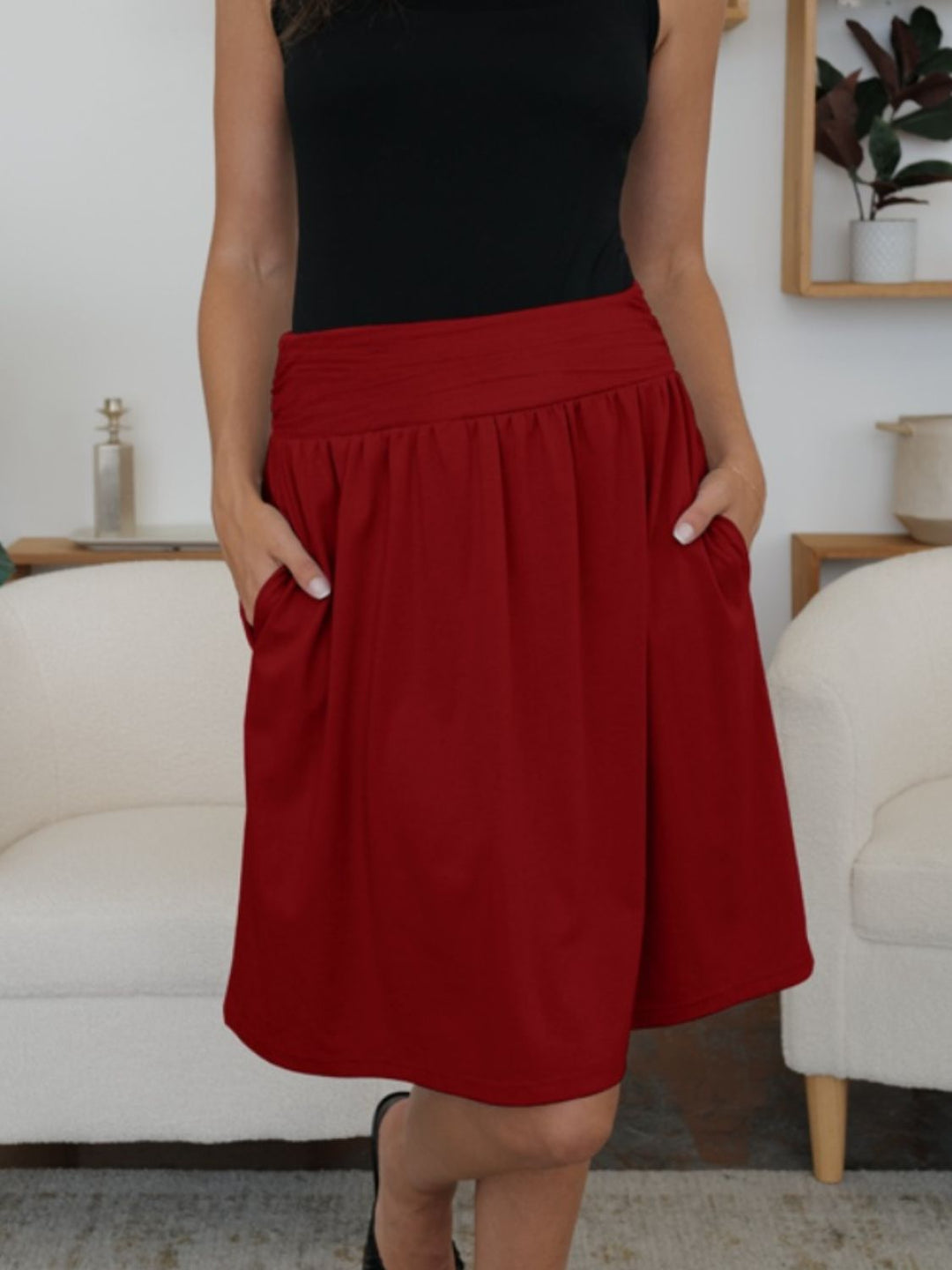 Elastic Waist Skirt with Pockets - SharpDuds