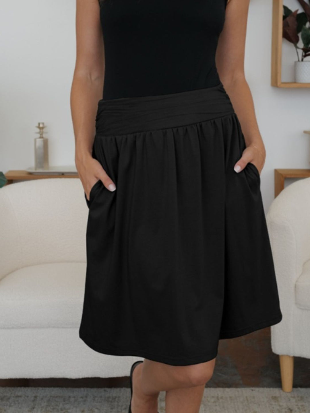 Elastic Waist Skirt with Pockets - SharpDuds