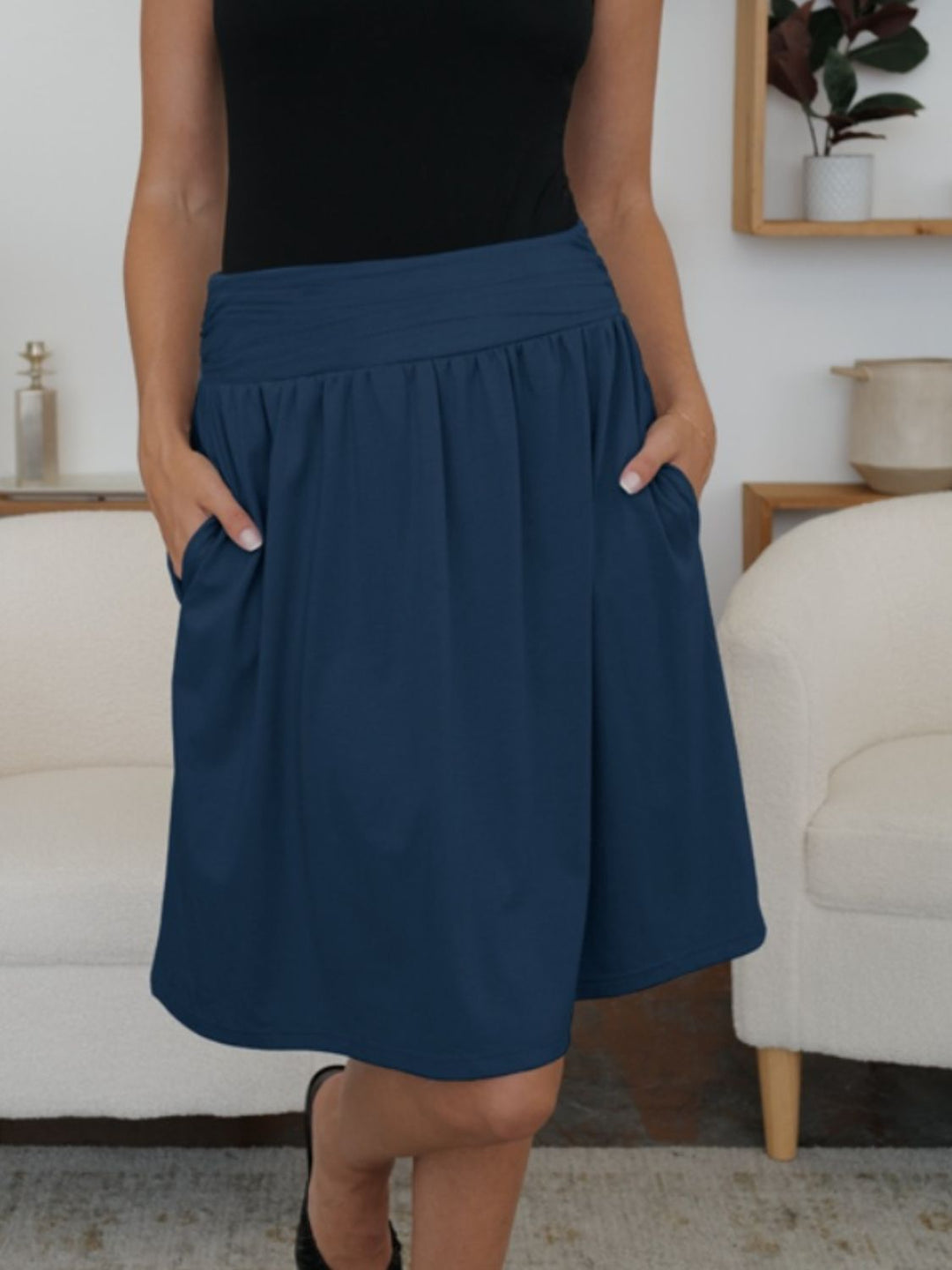 Elastic Waist Skirt with Pockets - SharpDuds