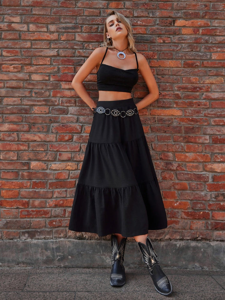 Elastic Waist Tiered Midi Skirt - SharpDuds