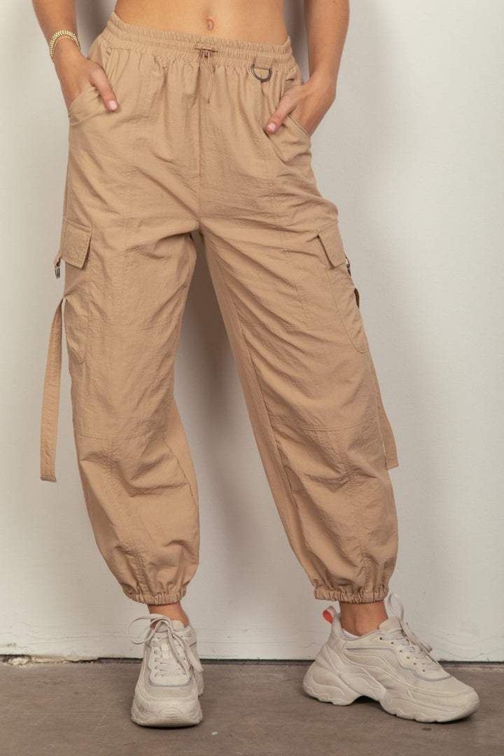 Elastic Waist Woven Cargo Pants - SharpDuds