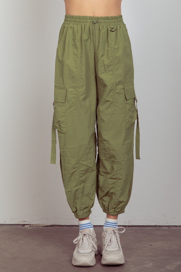 Elastic Waist Woven Cargo Pants - SharpDuds