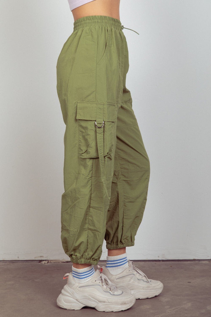 Elastic Waist Woven Cargo Pants - SharpDuds