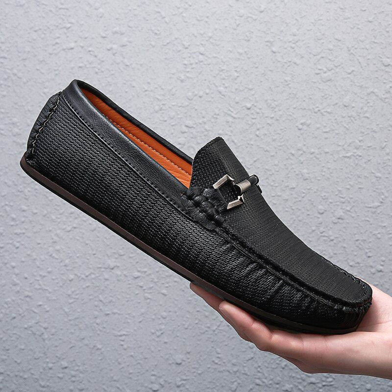 Embossed Leather Comfortable Loafers - SharpDuds.com