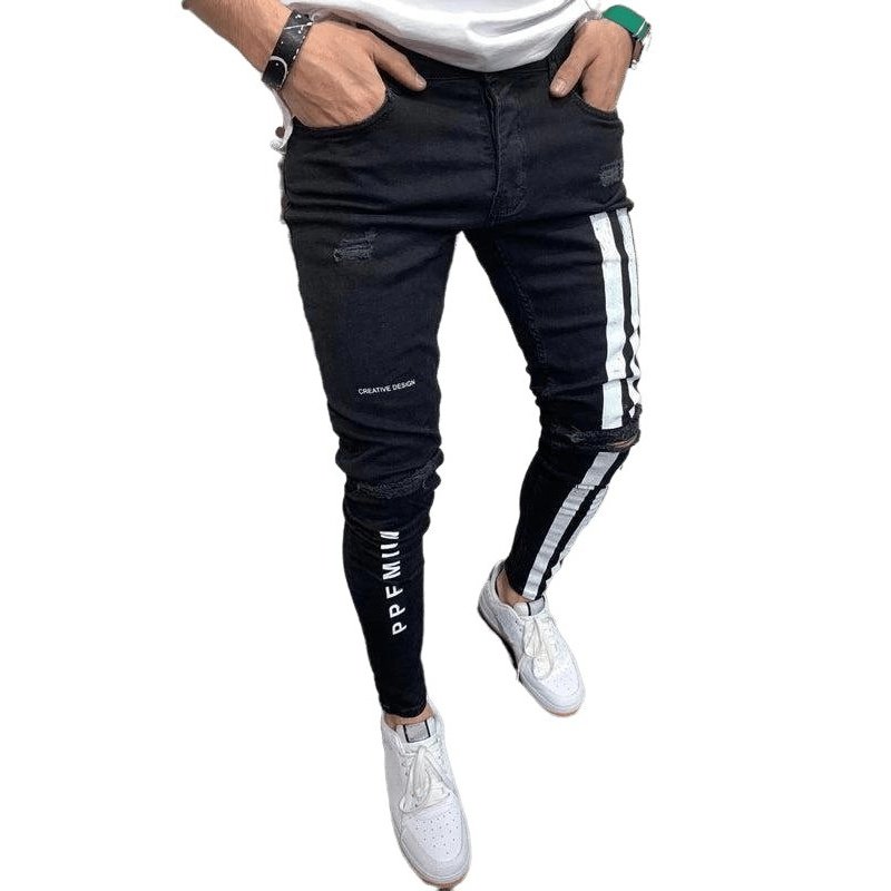 Fashion Frayed Slim Fit Long Jeans - SharpDuds.com