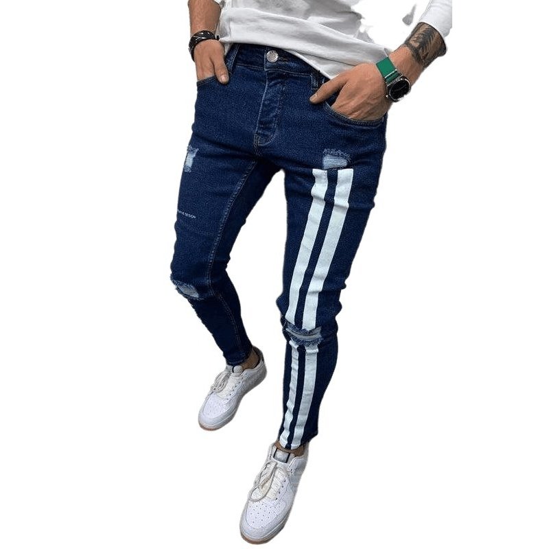 Fashion Frayed Slim Fit Long Jeans - SharpDuds.com