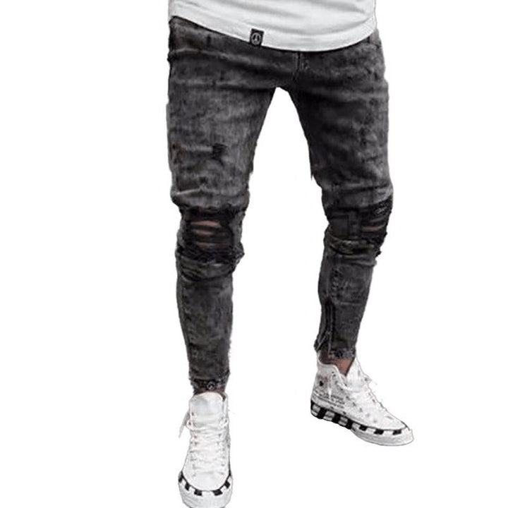 Fashion Mid Waist Ripped Slim Jeans - SharpDuds.com